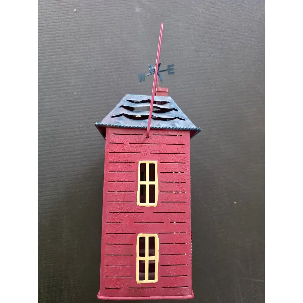 Metal House Tea LIght with Articulating Weathervane on Top Cottagecore Novelty